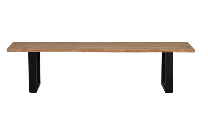 GINER Y COLOMER Banc en bois d'acacia massif et fer noir, dimensions L180 x P42 x H45 cm, nécessite assemblage